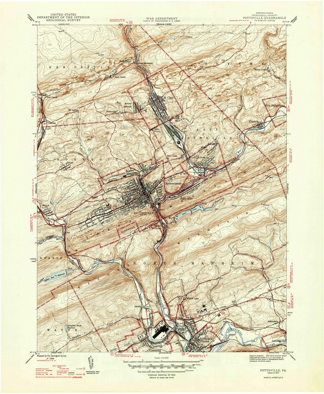 1944 Pottsville, PA - Pennsylvania - USGS Topographic Map v2