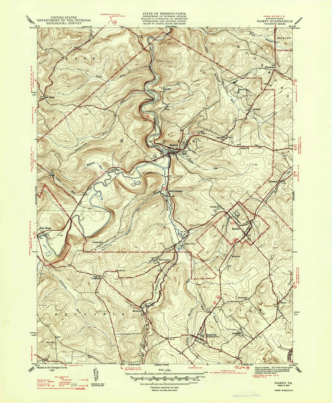 1947 Ramey, PA - Pennsylvania - USGS Topographic Map