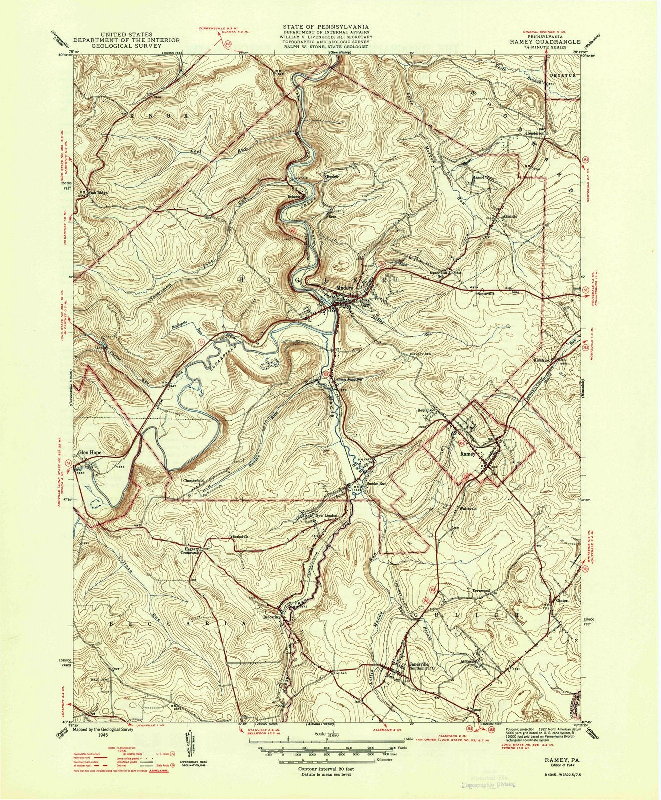 1947 Ramey, PA - Pennsylvania - USGS Topographic Map
