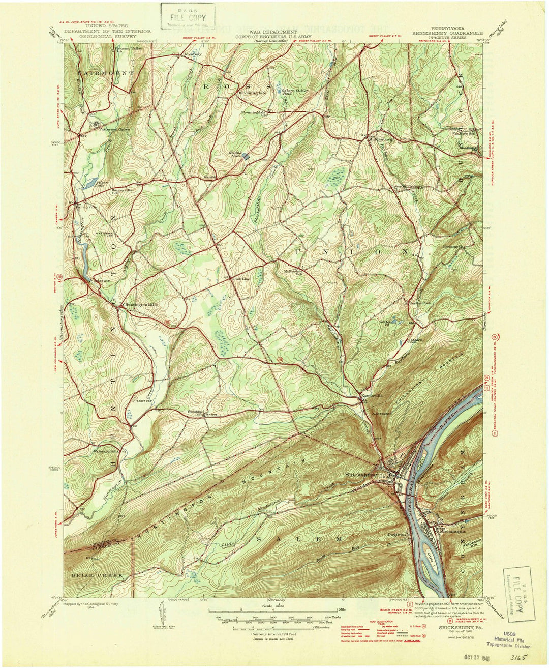 1946 Shickshinny, PA - Pennsylvania - USGS Topographic Map