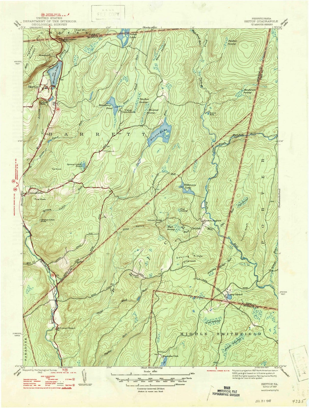 1947 Skytop, PA - Pennsylvania - USGS Topographic Map