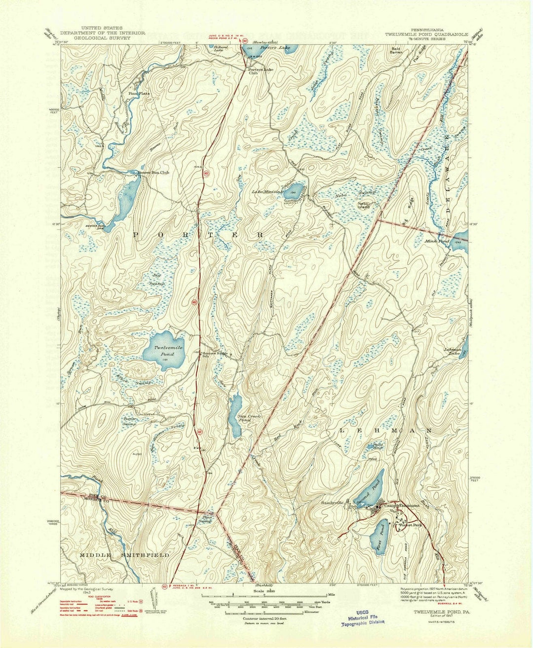 1947 Twelvemile Pond, PA - Pennsylvania - USGS Topographic Map