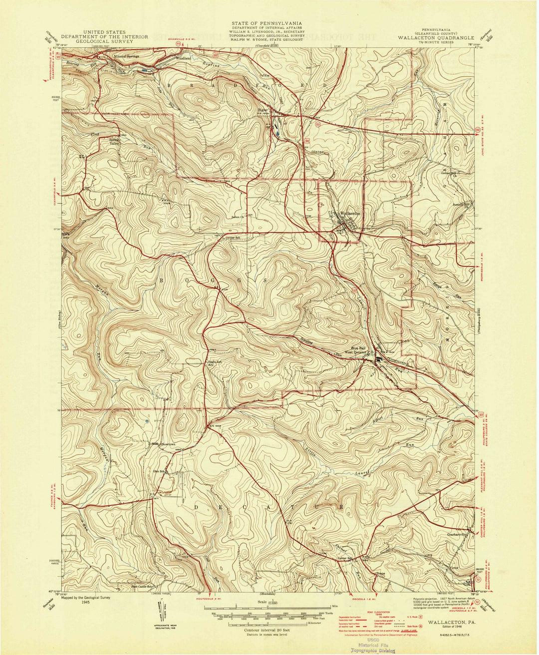 1946 Wallaceton, PA - Pennsylvania - USGS Topographic Map