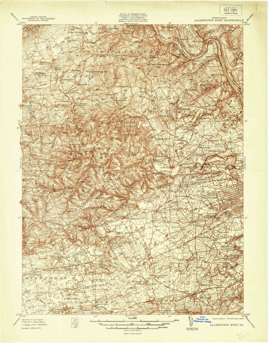 1937 Allentown West, PA - Pennsylvania - USGS Topographic Map