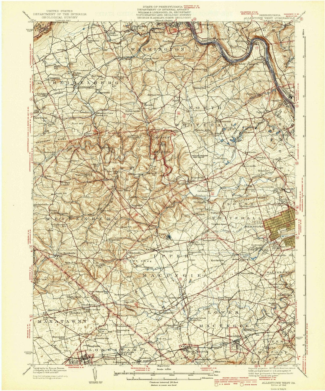 1942 Allentown West, PA - Pennsylvania - USGS Topographic Map