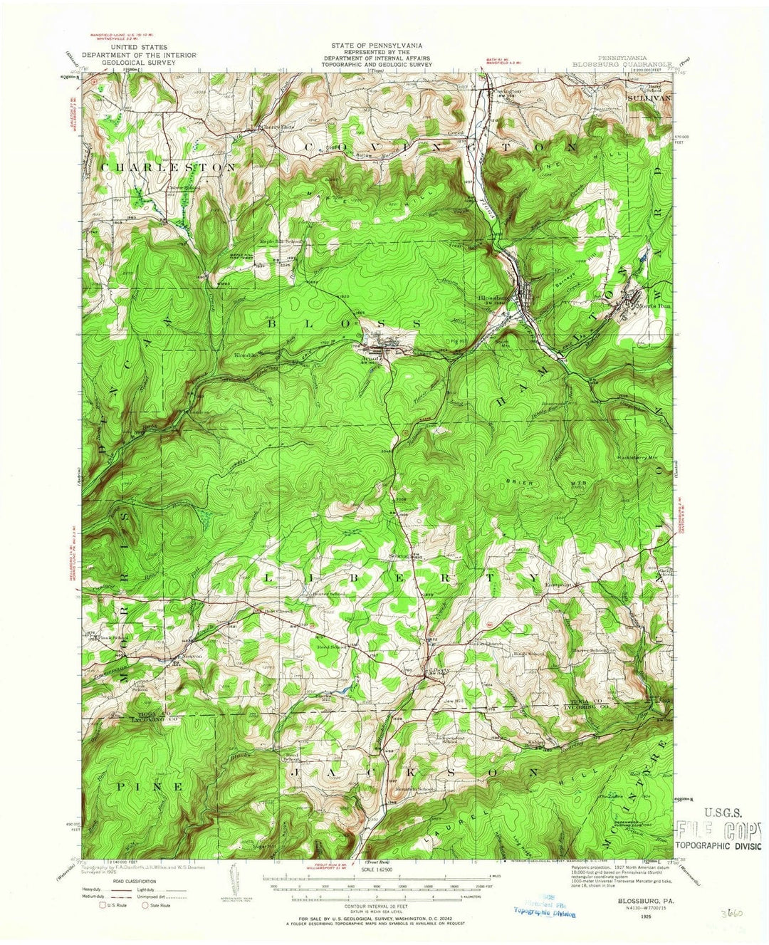 1925 Blossburg, PA - Pennsylvania - USGS Topographic Map