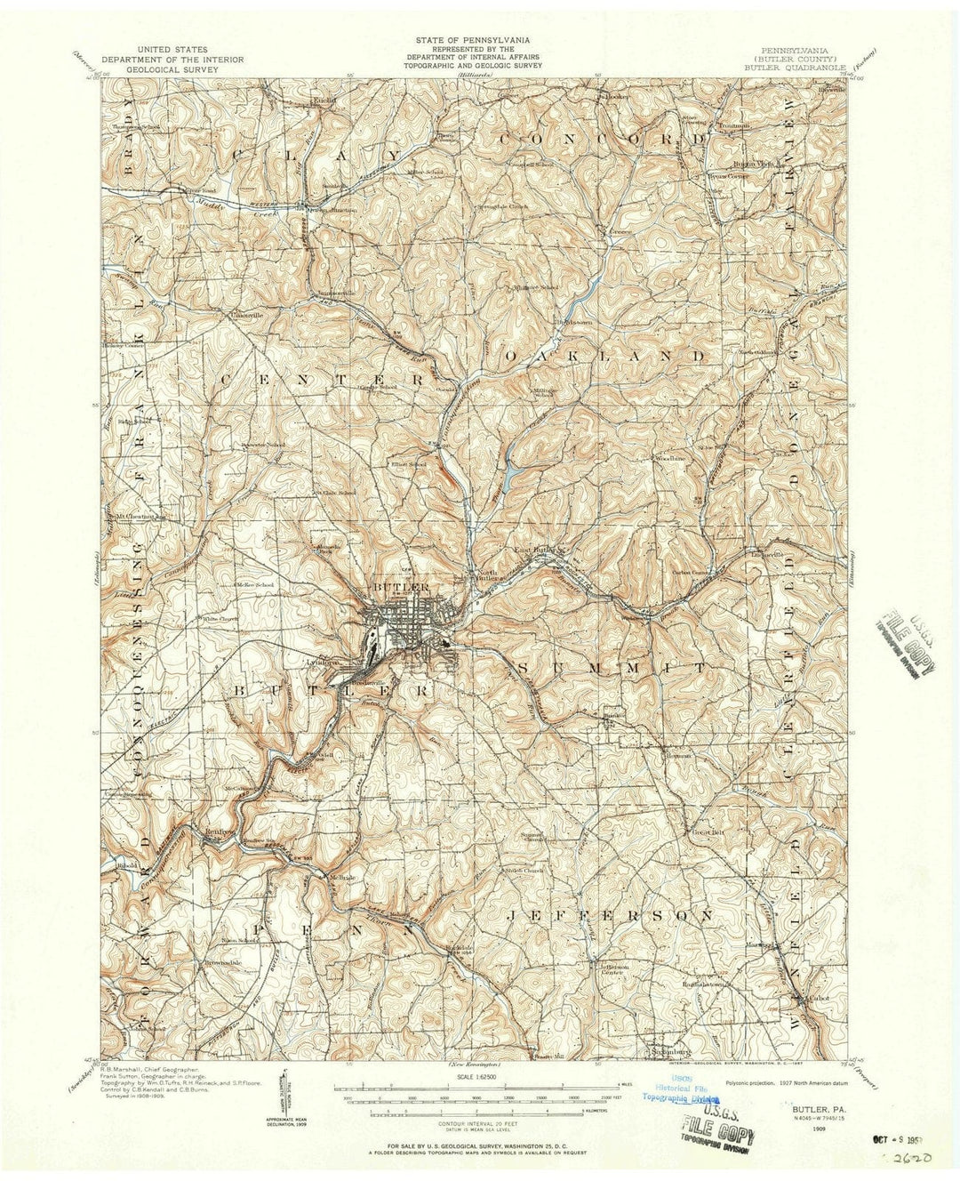 1909 Butler, PA - Pennsylvania - USGS Topographic Map
