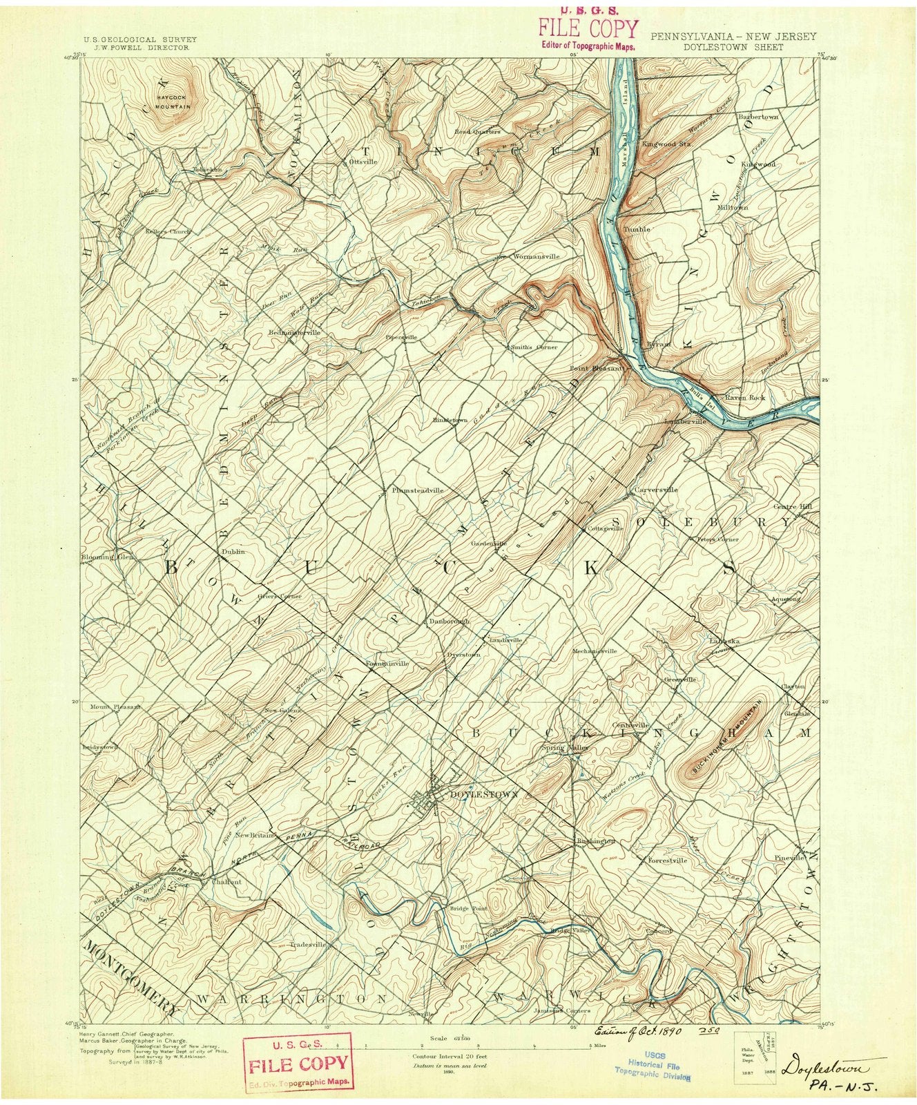 1890 Doylestown, PA - Pennsylvania - USGS Topographic Map