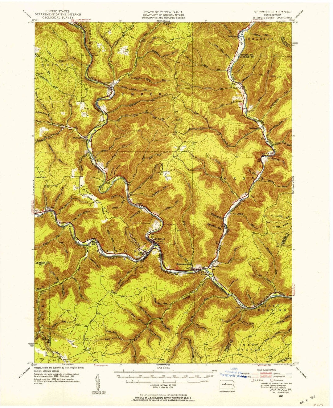 1945 Driftwood, PA - Pennsylvania - USGS Topographic Map v3