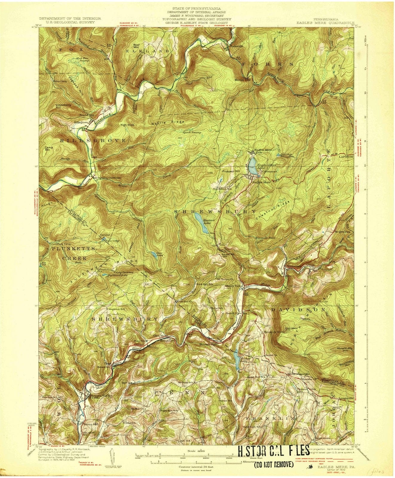 1932 Eagle Mere, PA - Pennsylvania - USGS Topographic Map