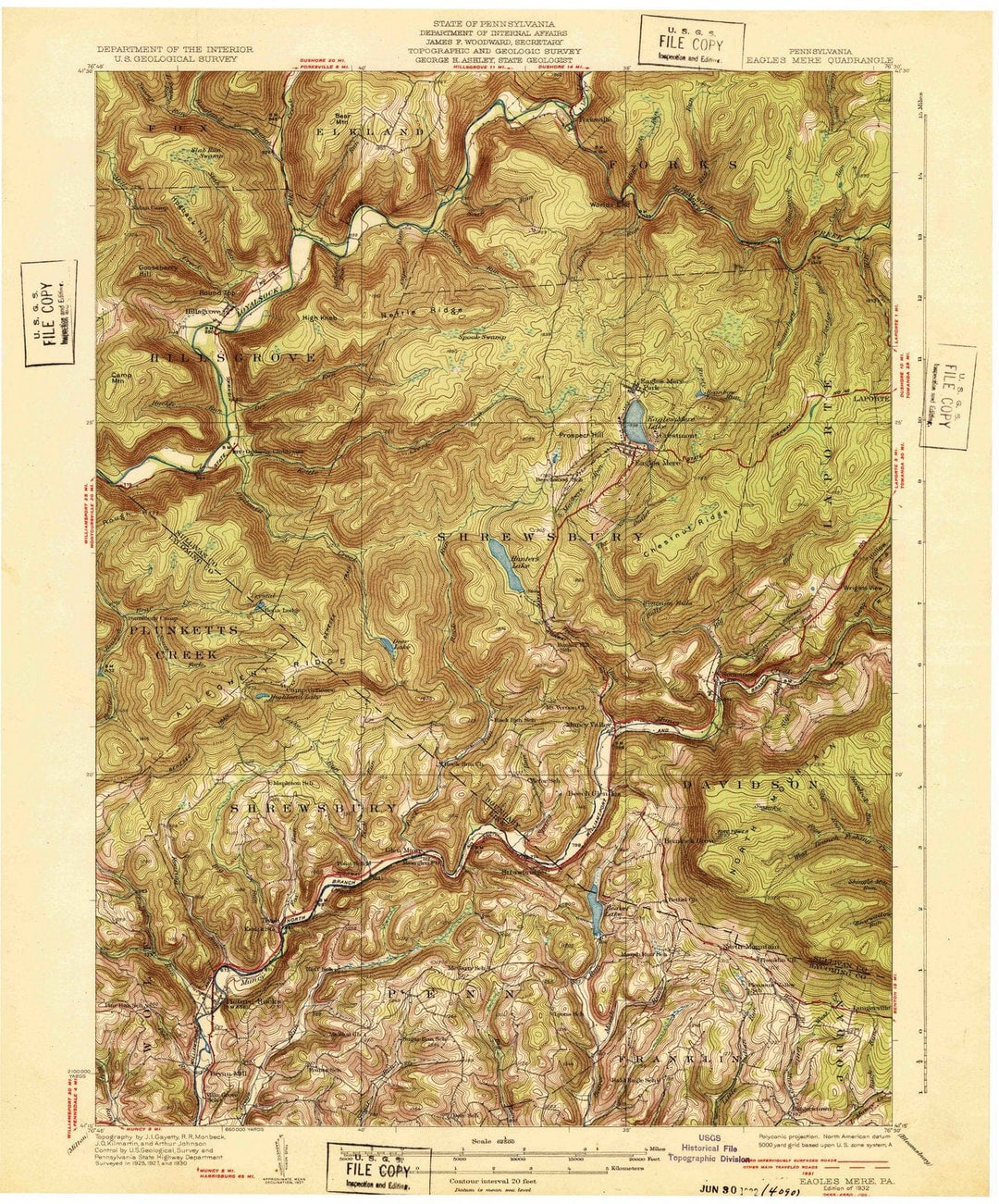 1932 Eagles Mere, PA - Pennsylvania - USGS Topographic Map