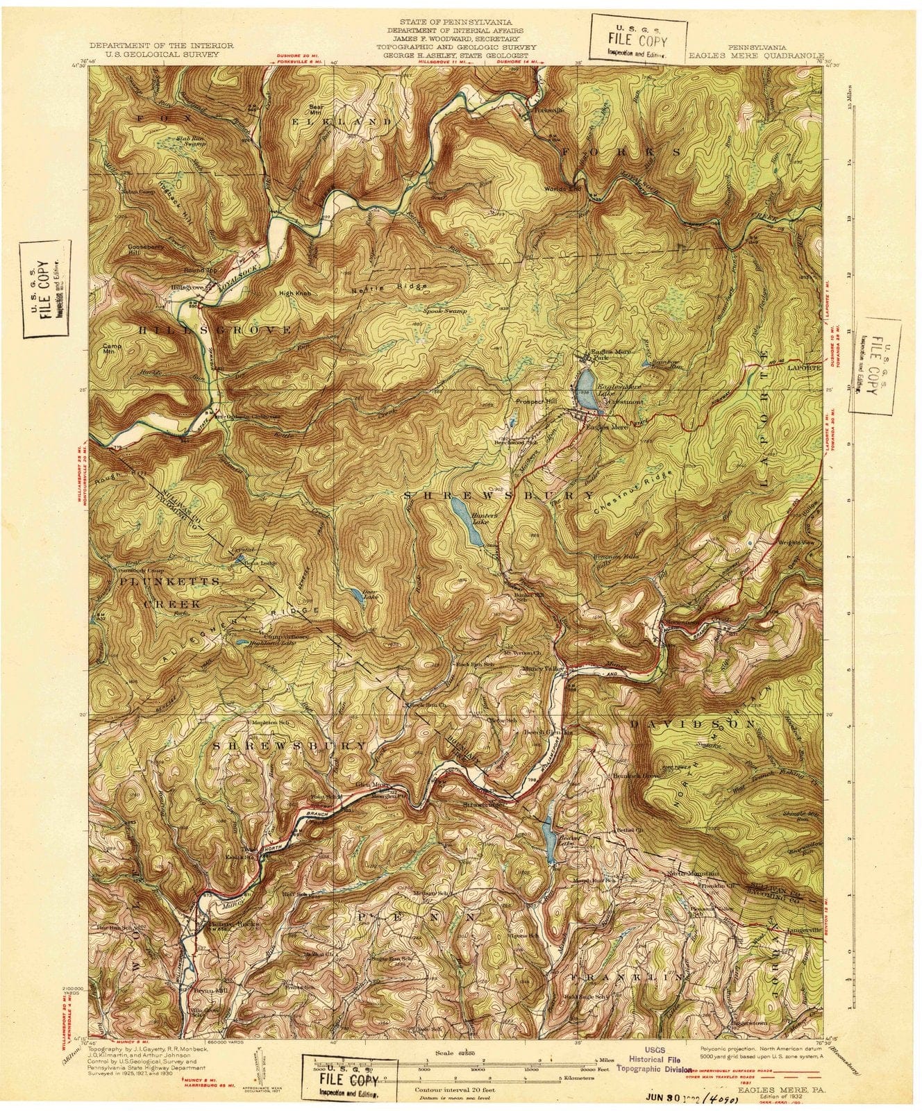 1932 Eagles Mere, PA - Pennsylvania - USGS Topographic Map
