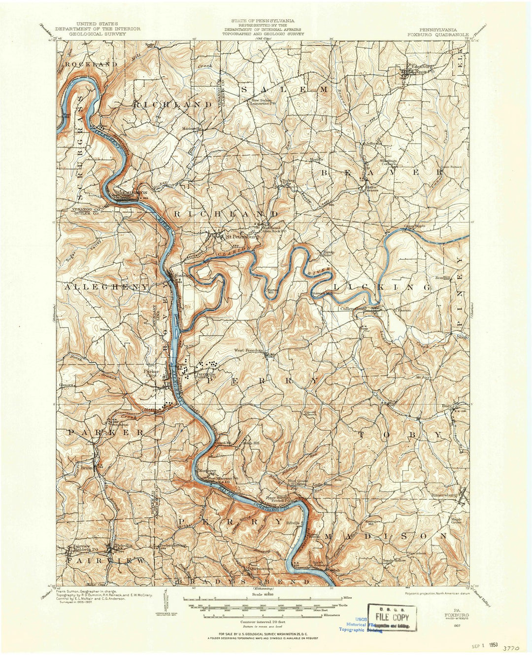1907 Foxburg, PA - Pennsylvania - USGS Topographic Map