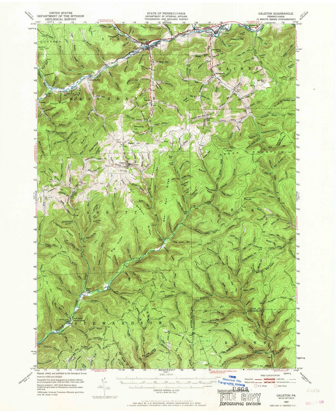 1947 Galeton, PA - Pennsylvania - USGS Topographic Map v2