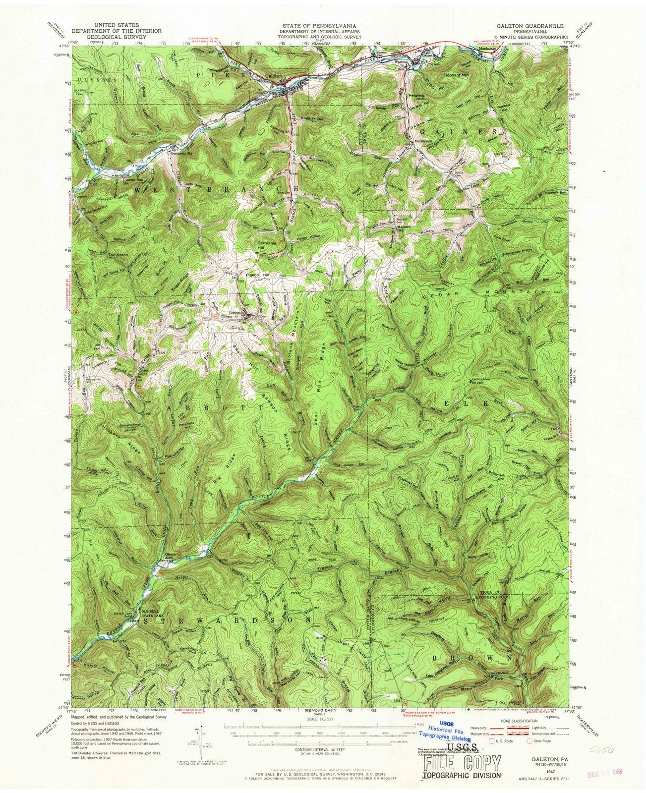 1947 Galeton, PA - Pennsylvania - USGS Topographic Map v2