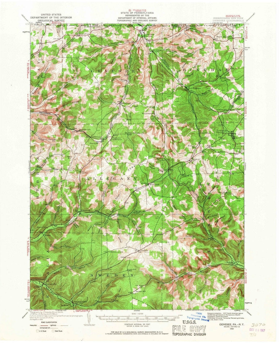 1932 Genesee, PA - Pennsylvania - USGS Topographic Map