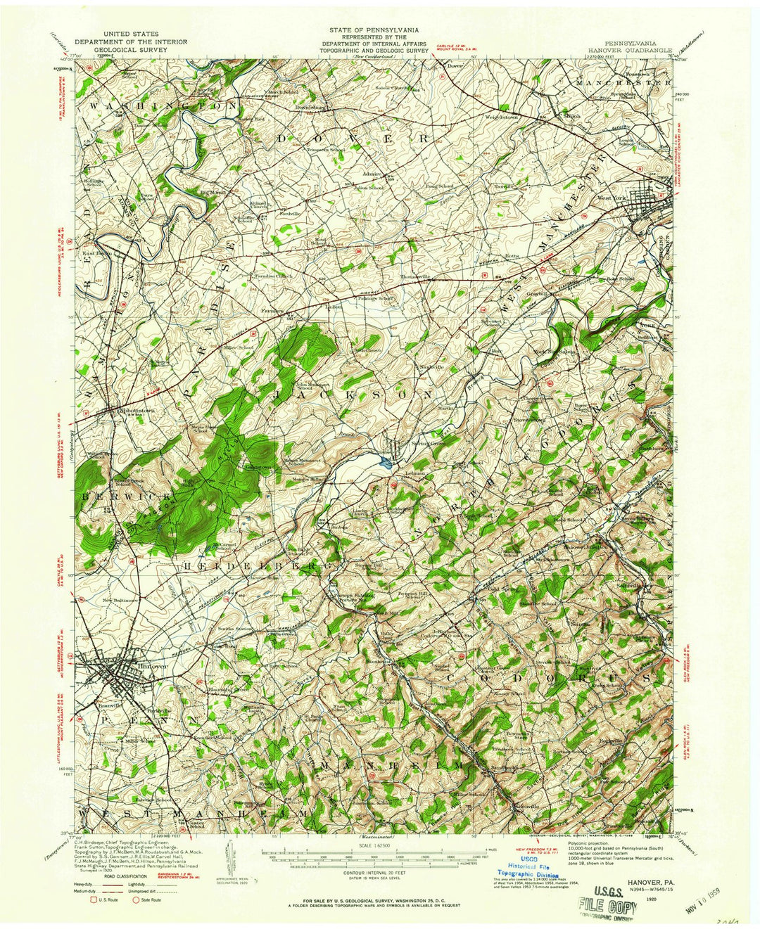 1920 Hanover, PA - Pennsylvania - USGS Topographic Map