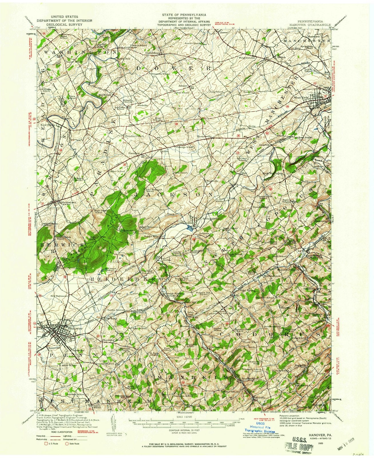 1920 Hanover, PA - Pennsylvania - USGS Topographic Map