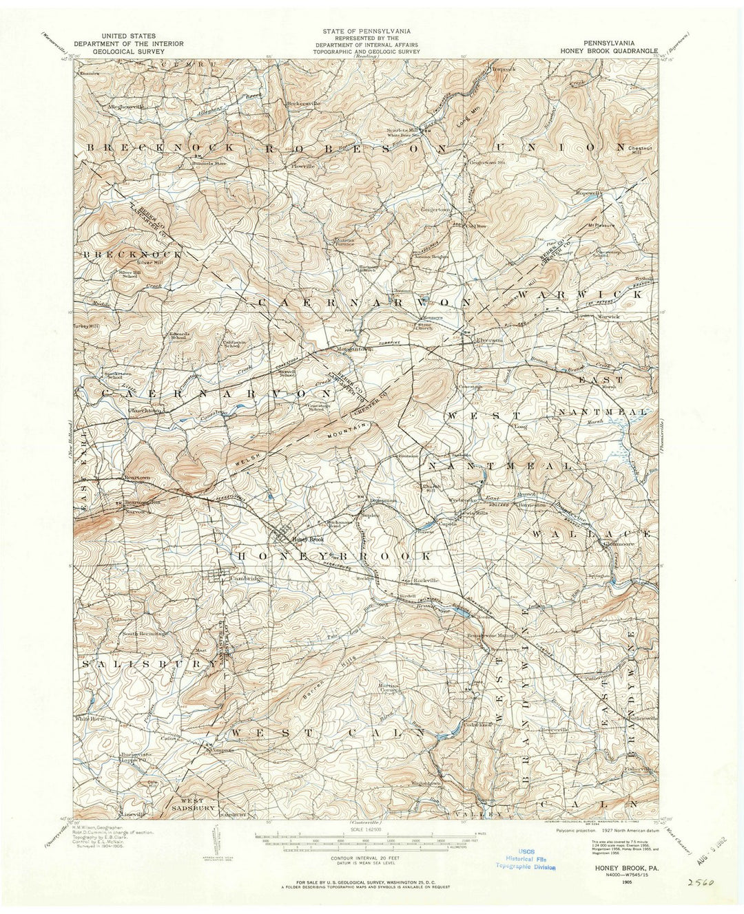 1905 Honey Brook, PA - Pennsylvania - USGS Topographic Map