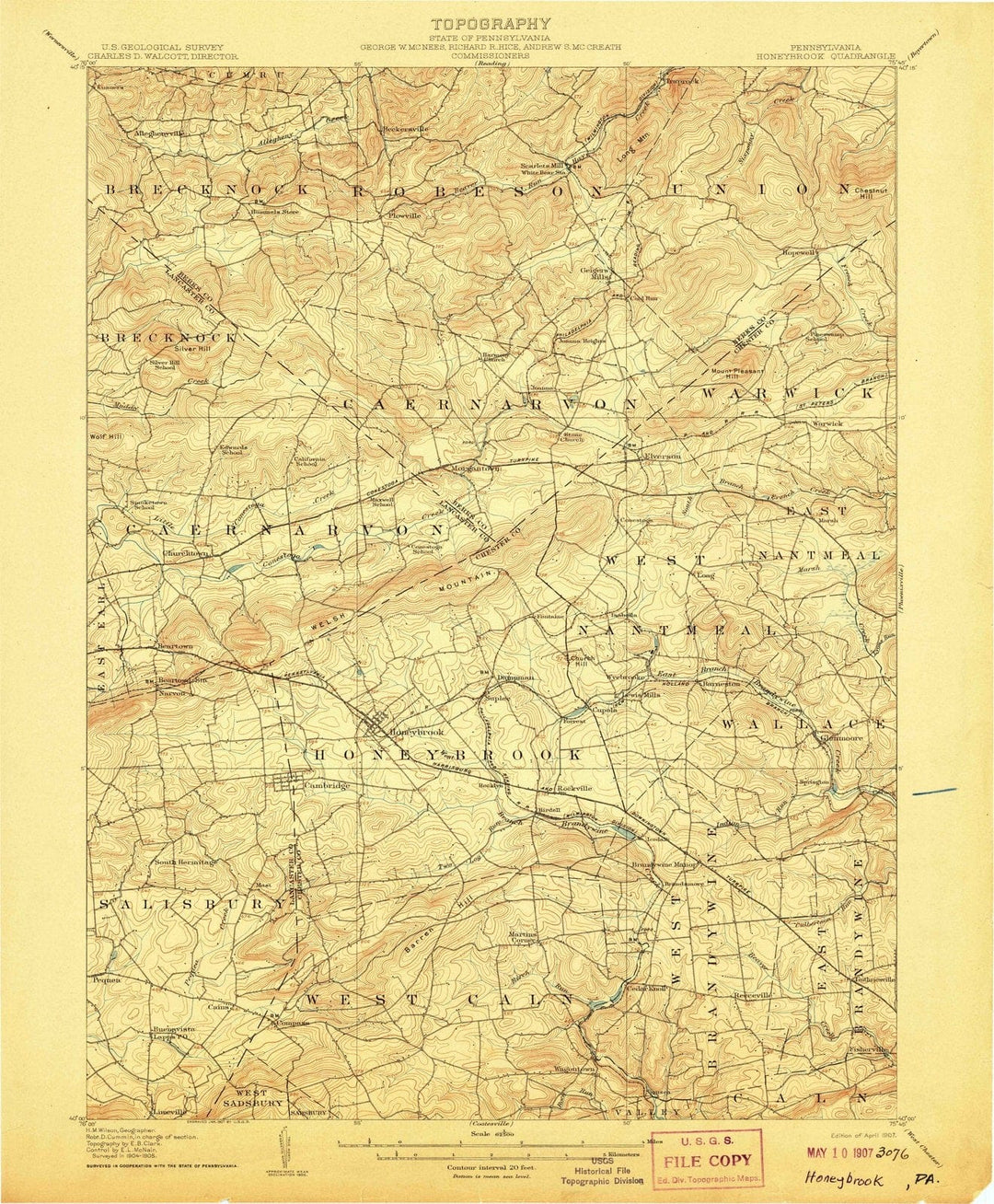 1907 Honeybrook, PA - Pennsylvania - USGS Topographic Map