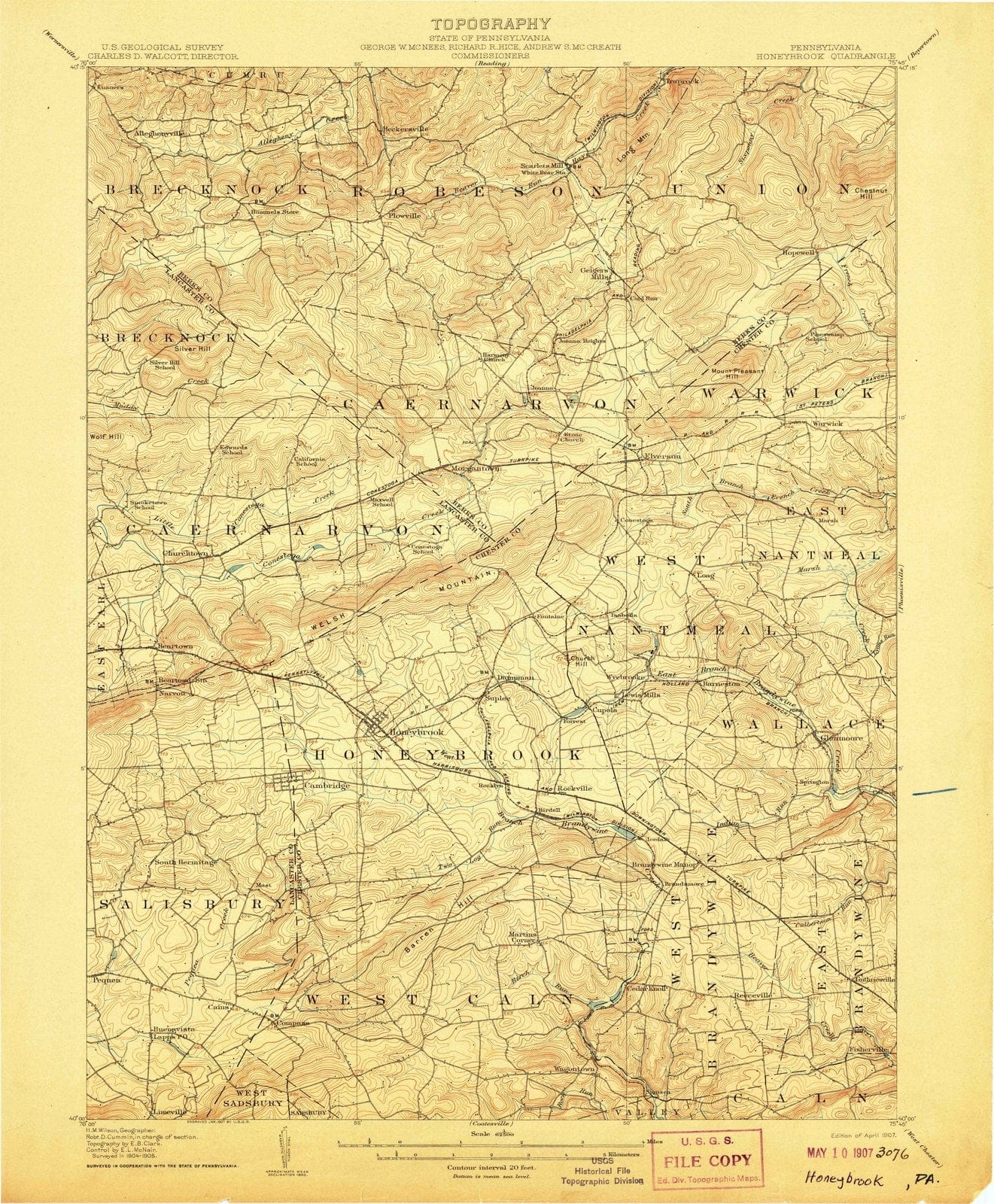 1907 Honeybrook, PA - Pennsylvania - USGS Topographic Map
