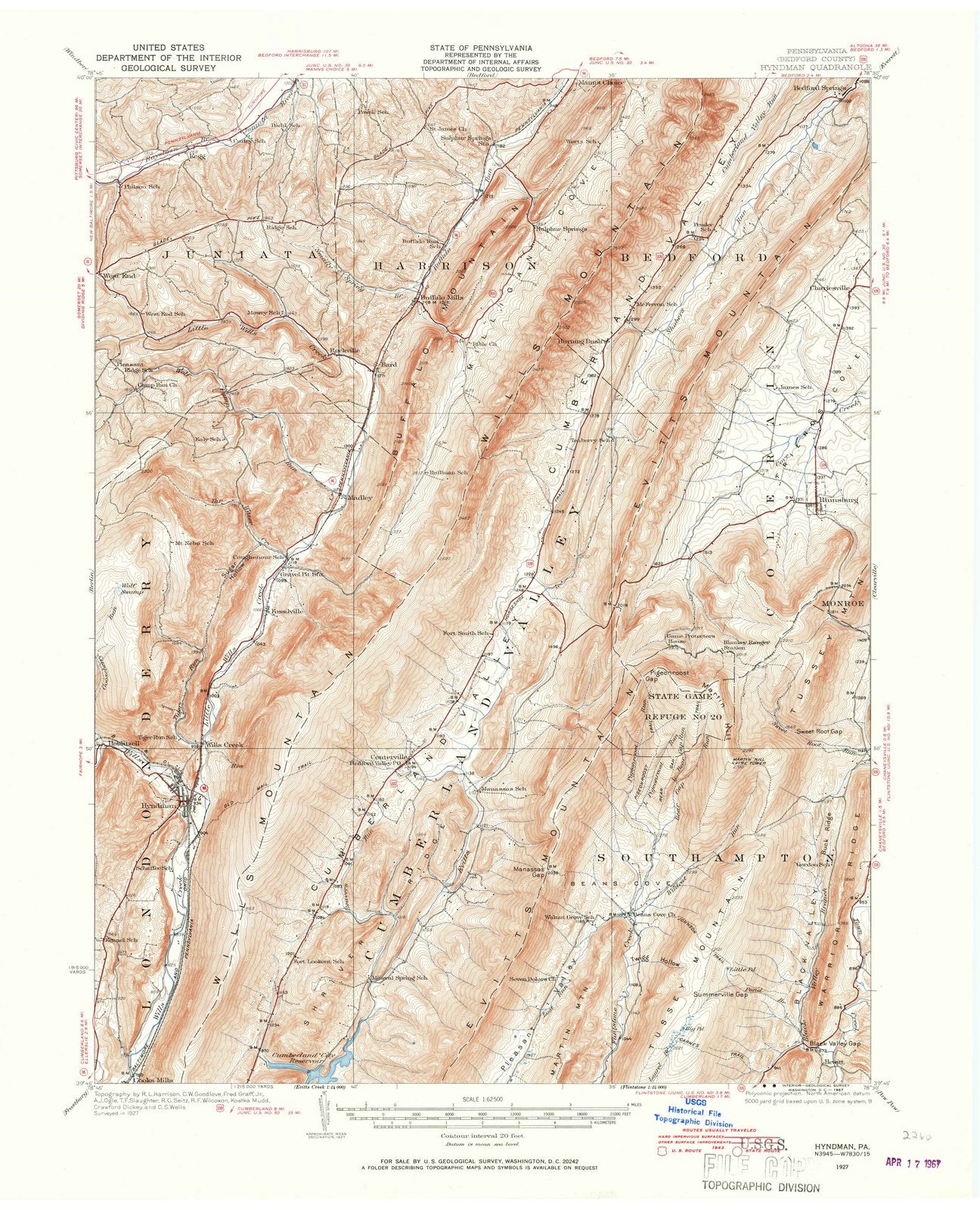 1927 Hyndman, PA - Pennsylvania - USGS Topographic Map