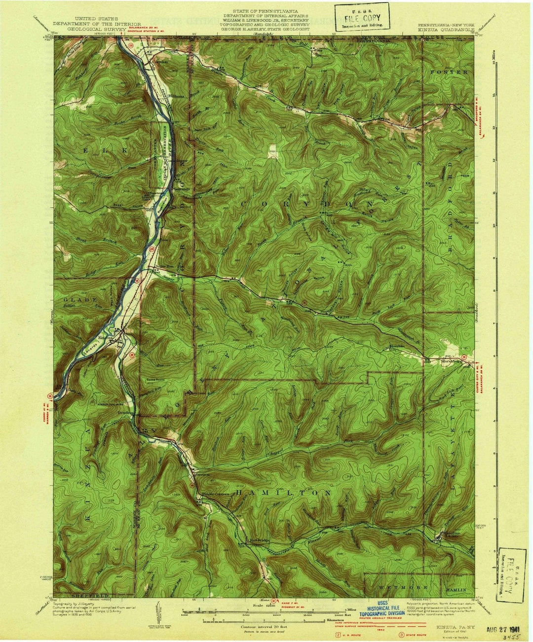 1941 Kinzua, PA - Pennsylvania - USGS Topographic Map