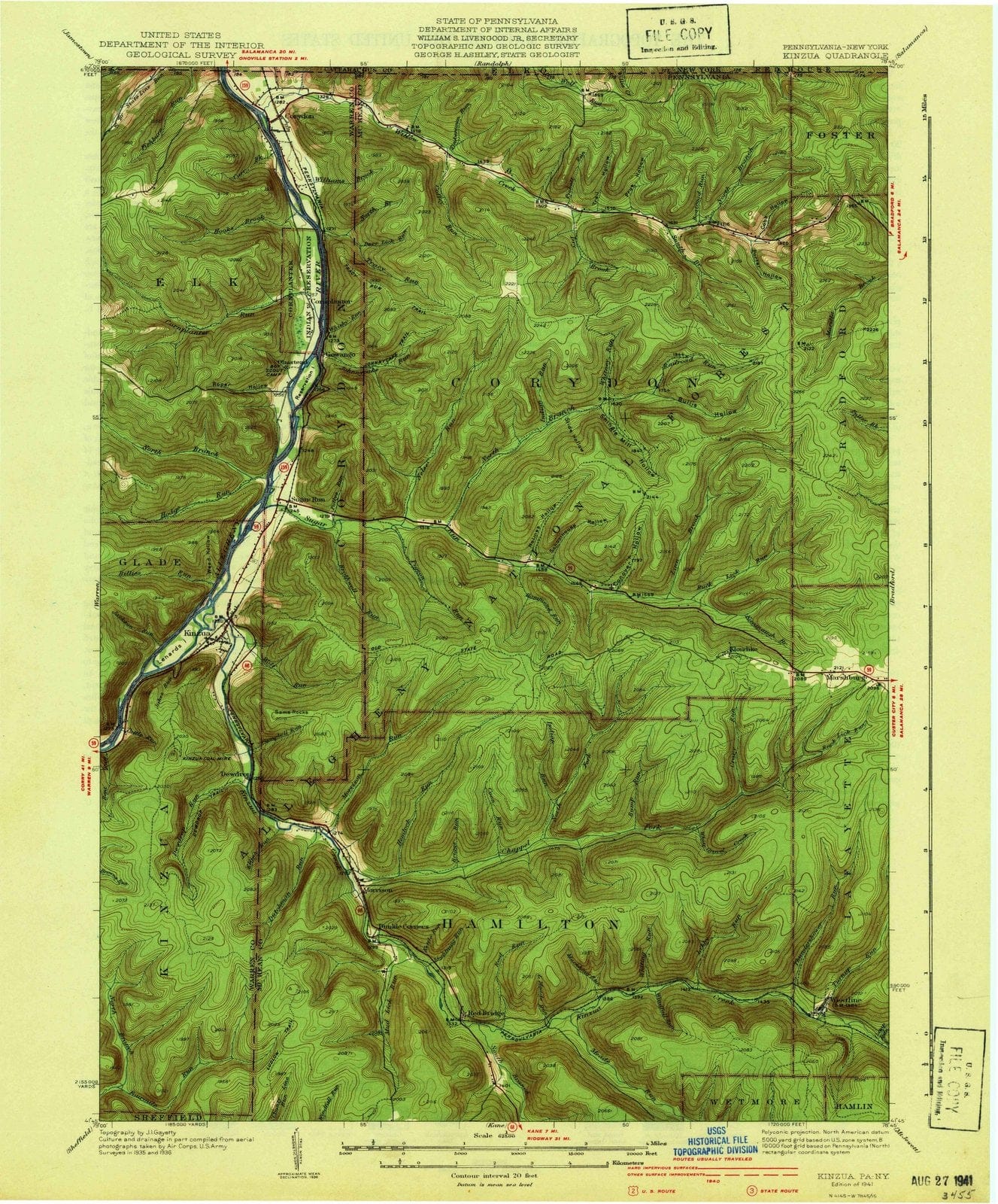 1941 Kinzua, PA - Pennsylvania - USGS Topographic Map