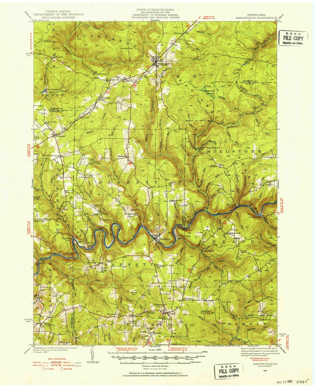 1936 Marienville, PA - Pennsylvania - USGS Topographic Map