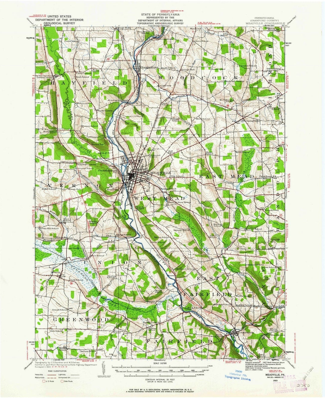 1923 Meadville, PA - Pennsylvania - USGS Topographic Map