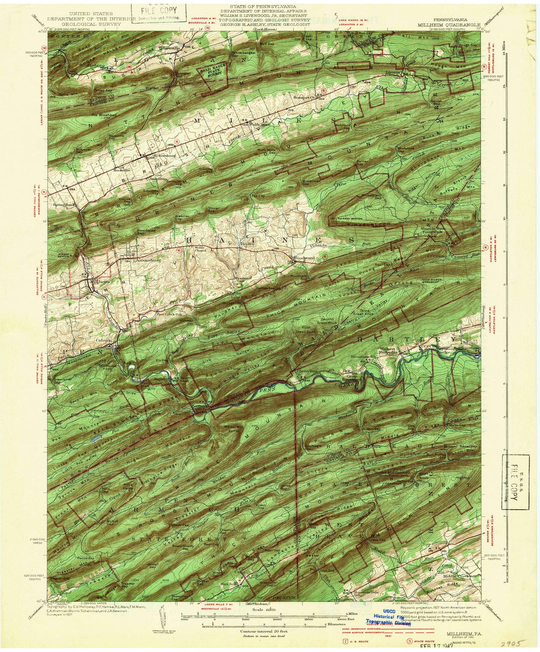 1941 Millheim, PA - Pennsylvania - USGS Topographic Map