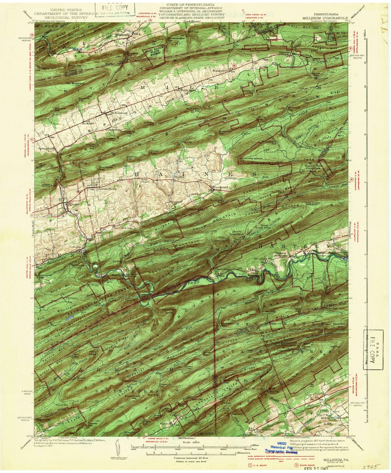 1941 Millheim, PA - Pennsylvania - USGS Topographic Map