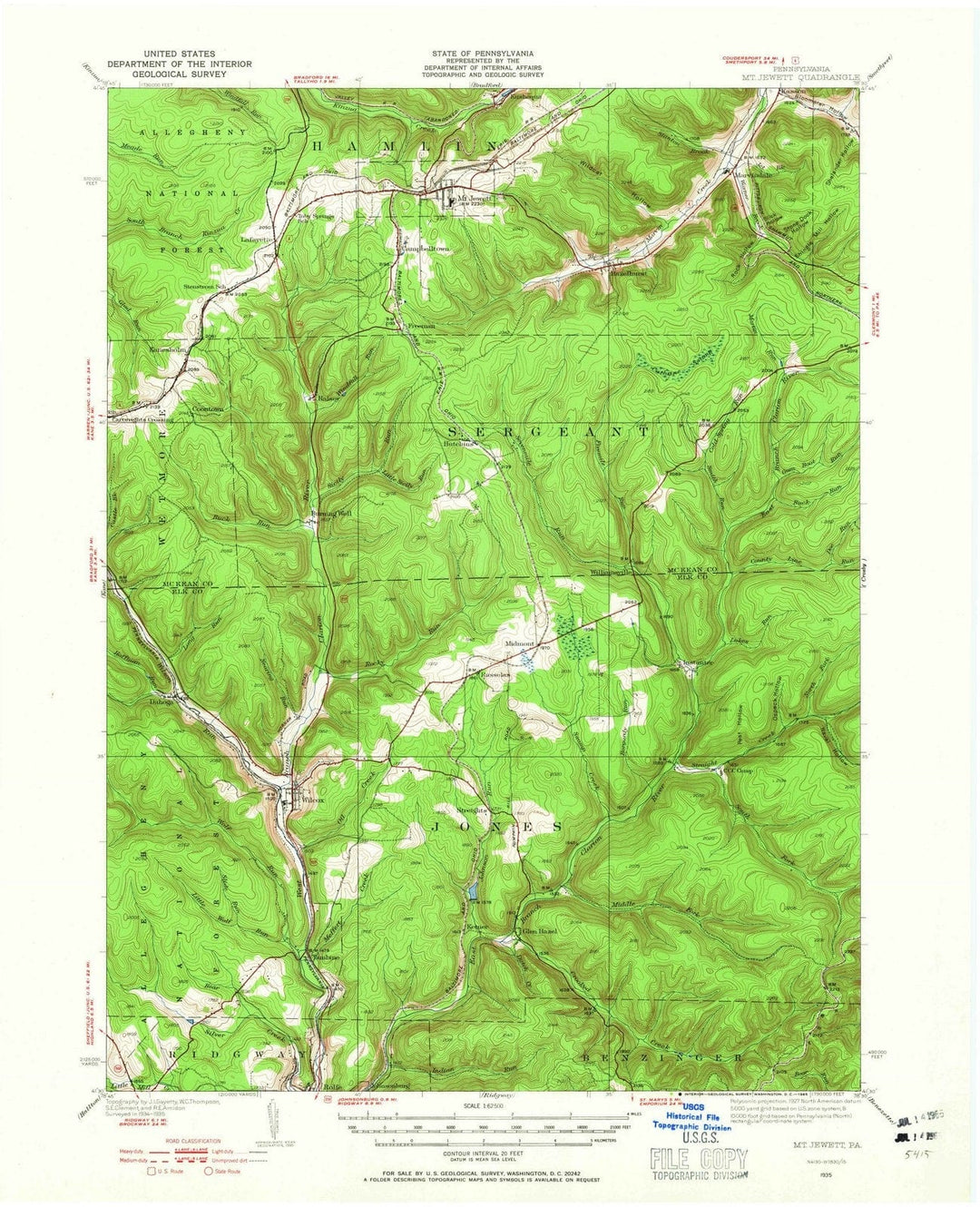 1935 Mt. Jewett, PA - Pennsylvania - USGS Topographic Map