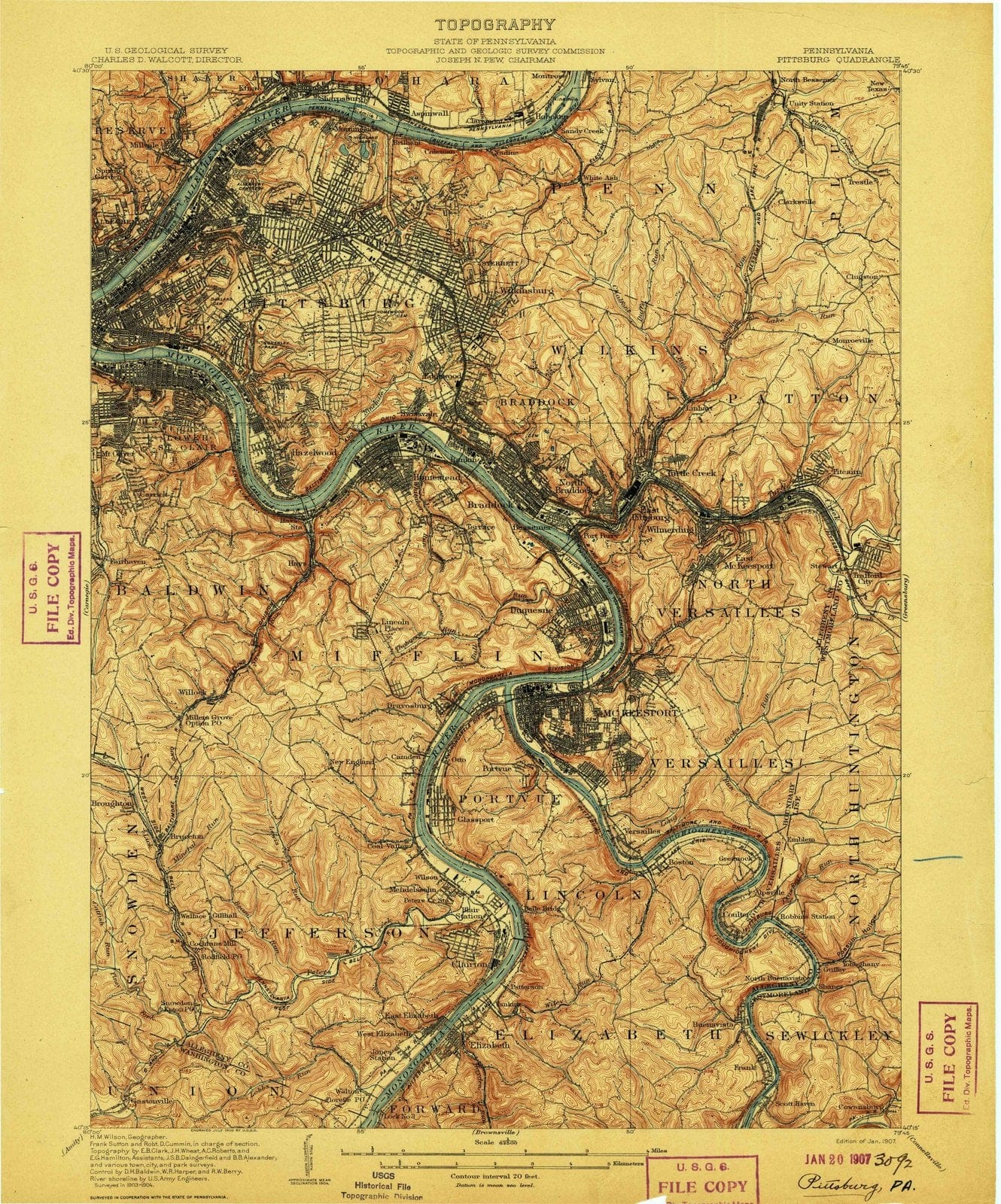 1907 Pittsburg, PA - Pennsylvania - USGS Topographic Map