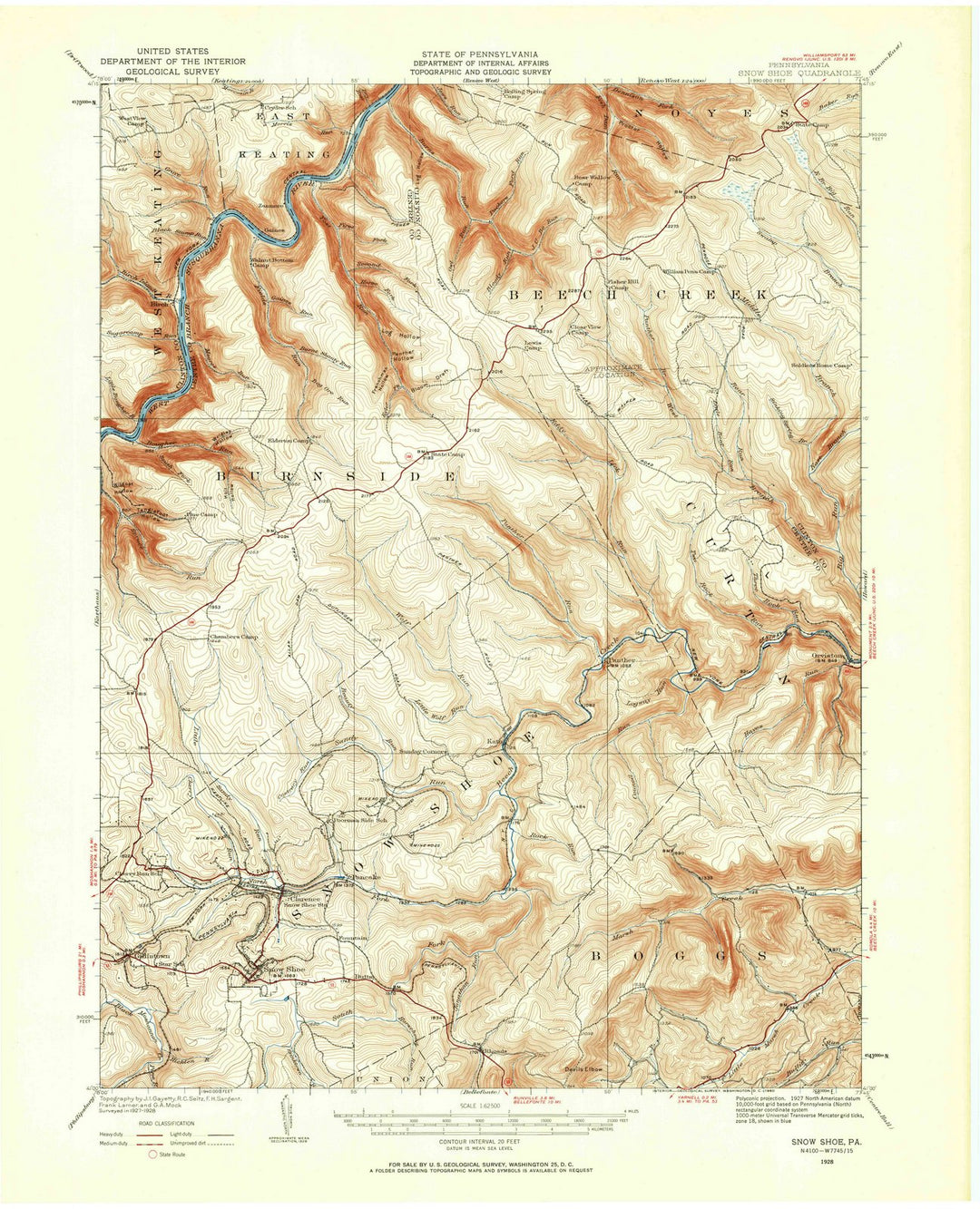 1928 Snow Shoe, PA - Pennsylvania - USGS Topographic Map