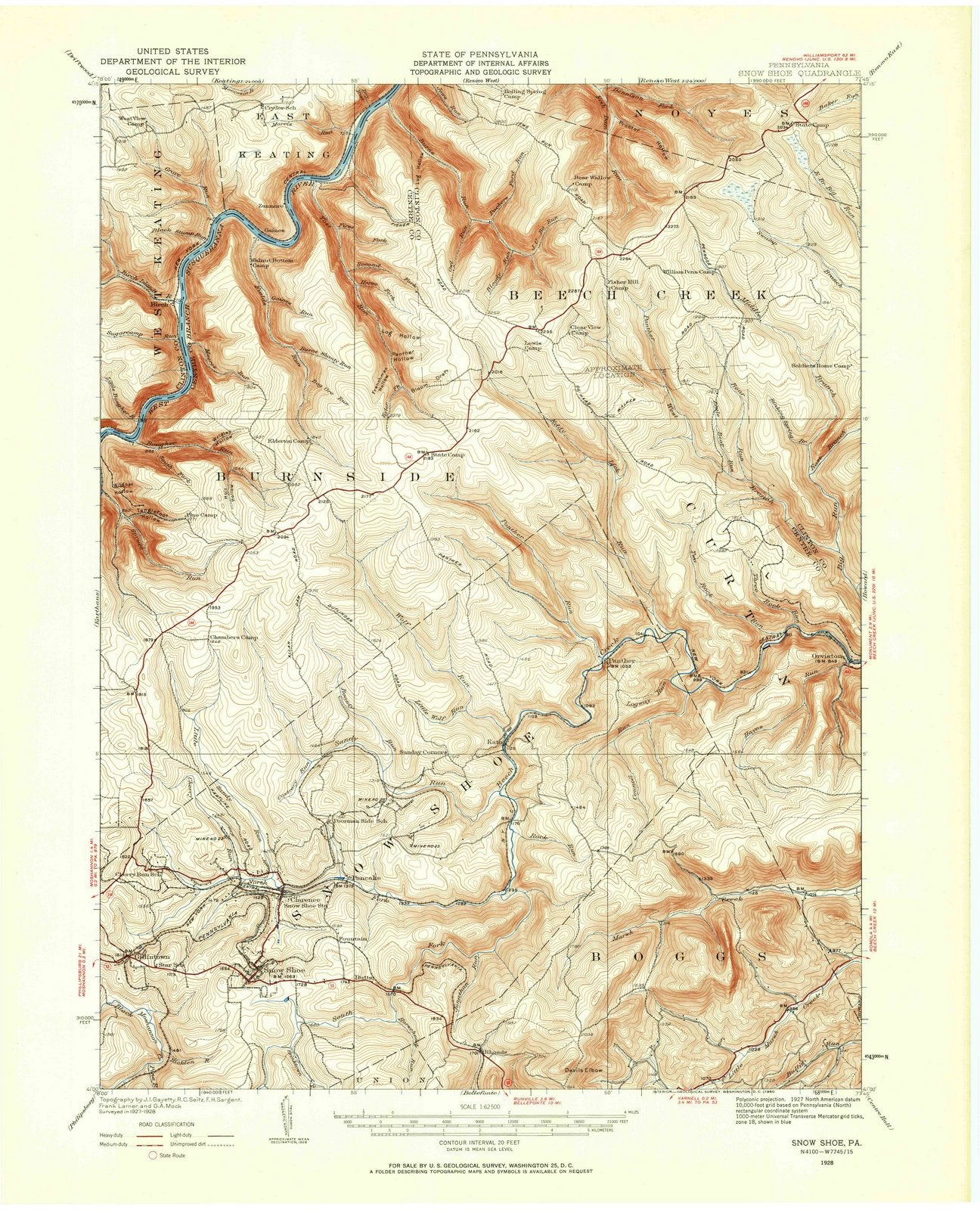 1928 Snow Shoe, PA - Pennsylvania - USGS Topographic Map