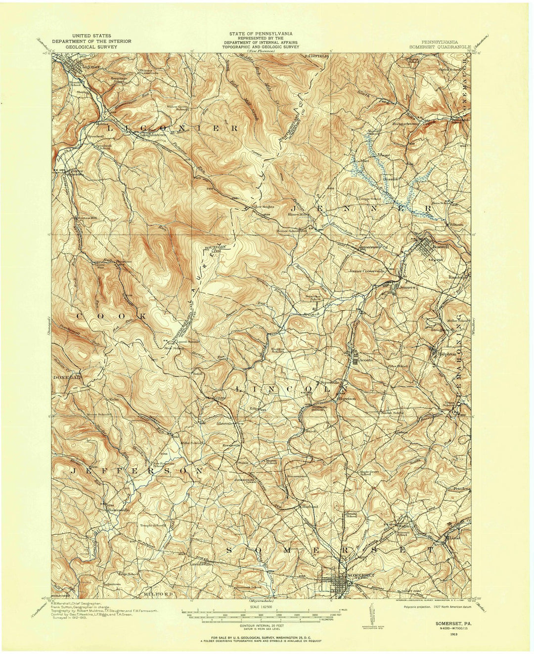 1913 Somerset, PA - Pennsylvania - USGS Topographic Map
