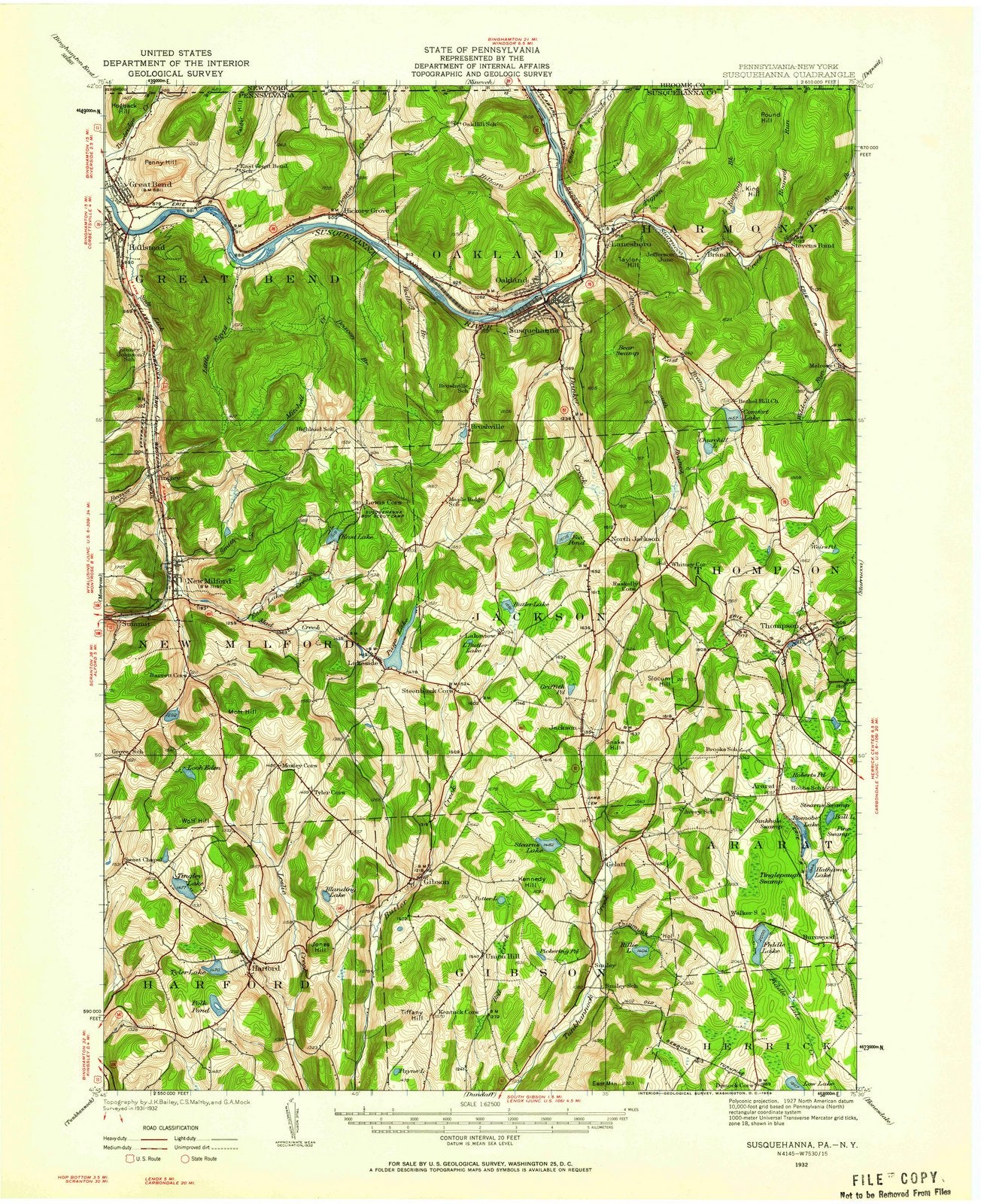 1932 Susquehanna, PA - Pennsylvania - USGS Topographic Map