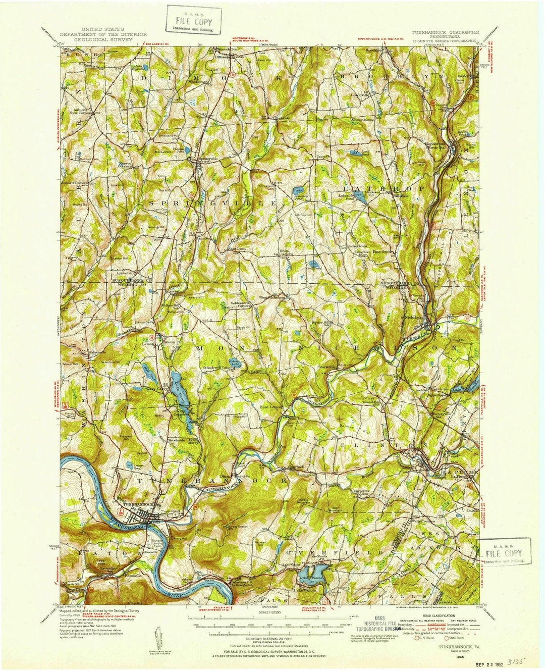 1946 Tunkhannock, PA - Pennsylvania - USGS Topographic Map v2