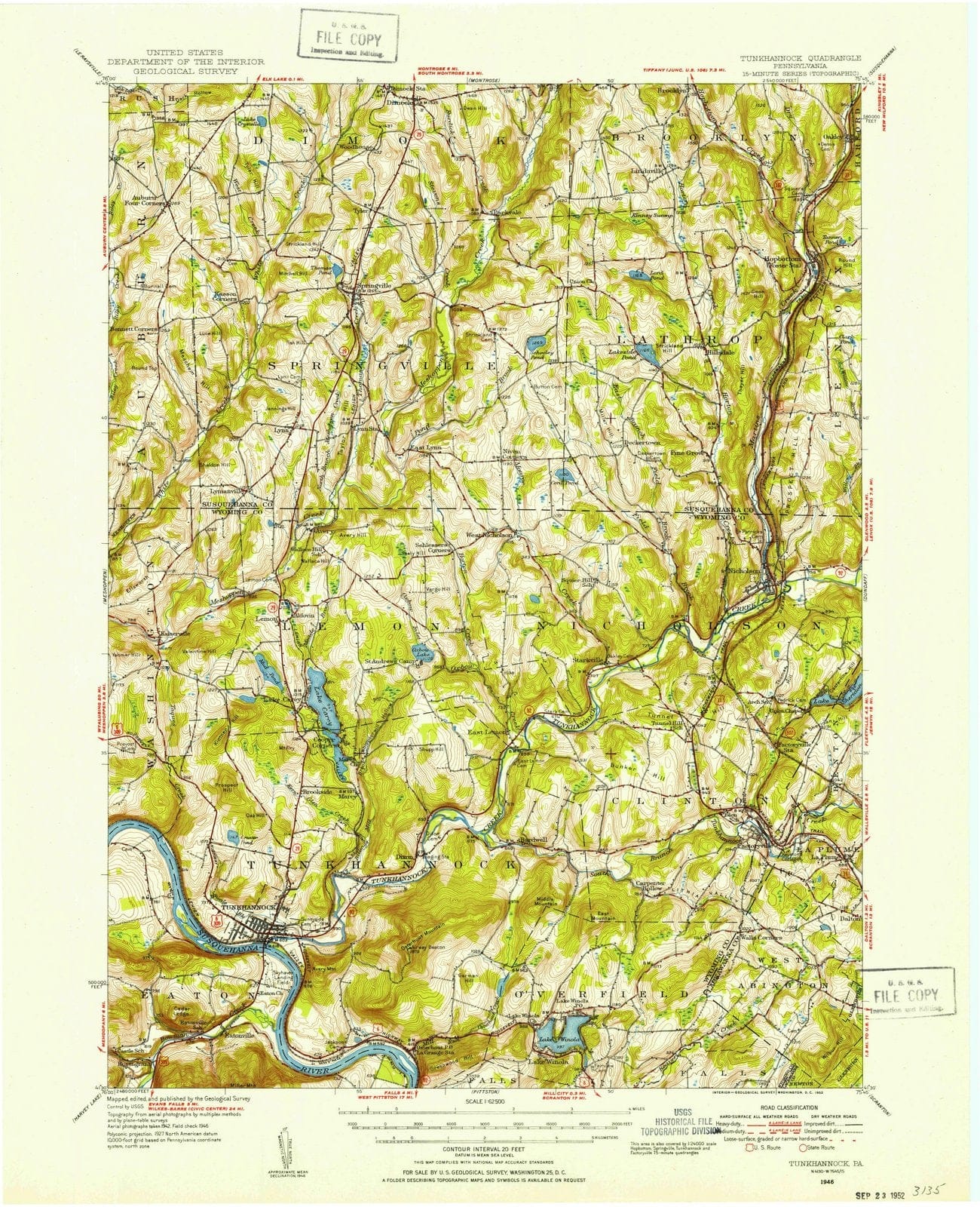 1946 Tunkhannock, PA - Pennsylvania - USGS Topographic Map v2