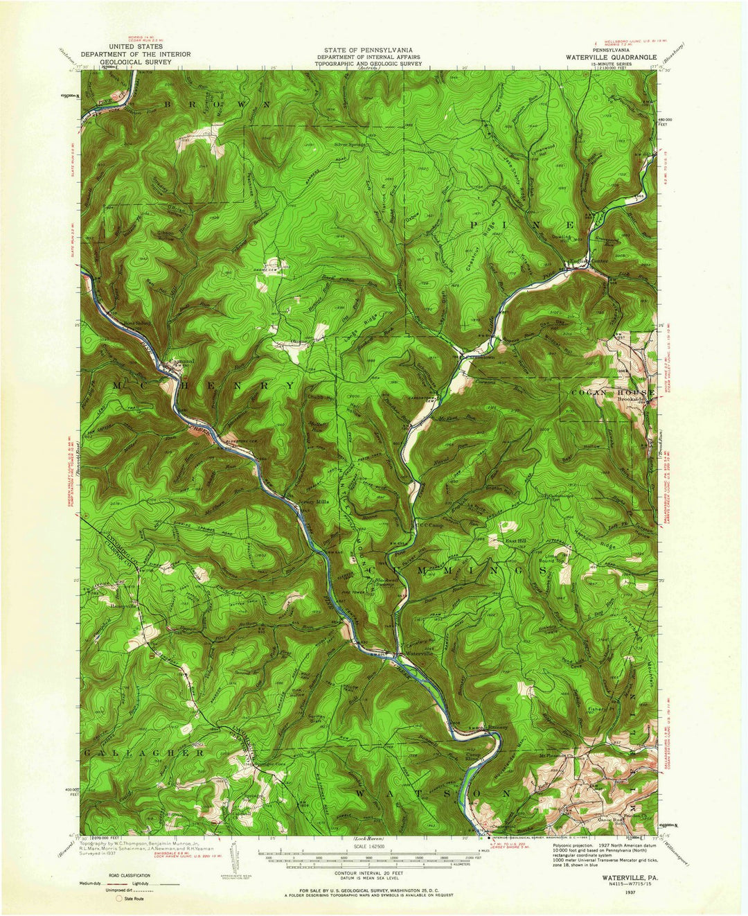 1937 Waterville, PA - Pennsylvania - USGS Topographic Map