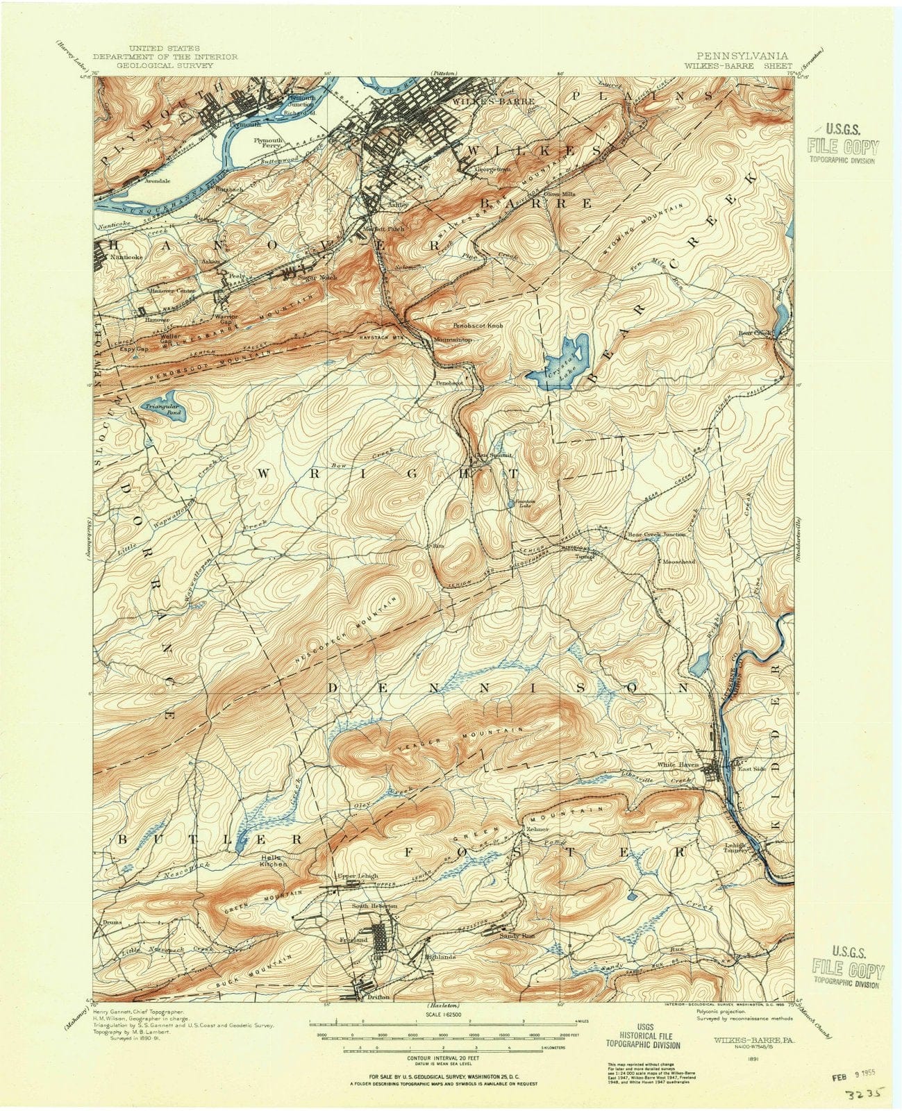1891 Wilkes, PA - Pennsylvania - USGS Topographic Map