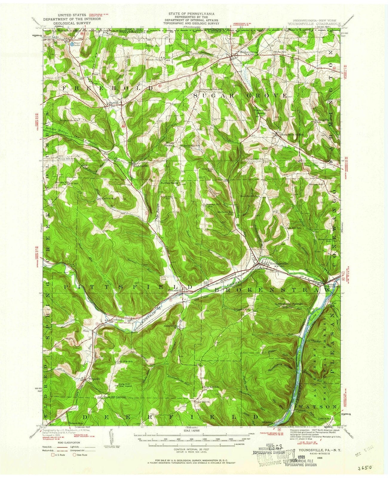 1926 Youngsville, PA - Pennsylvania - USGS Topographic Map