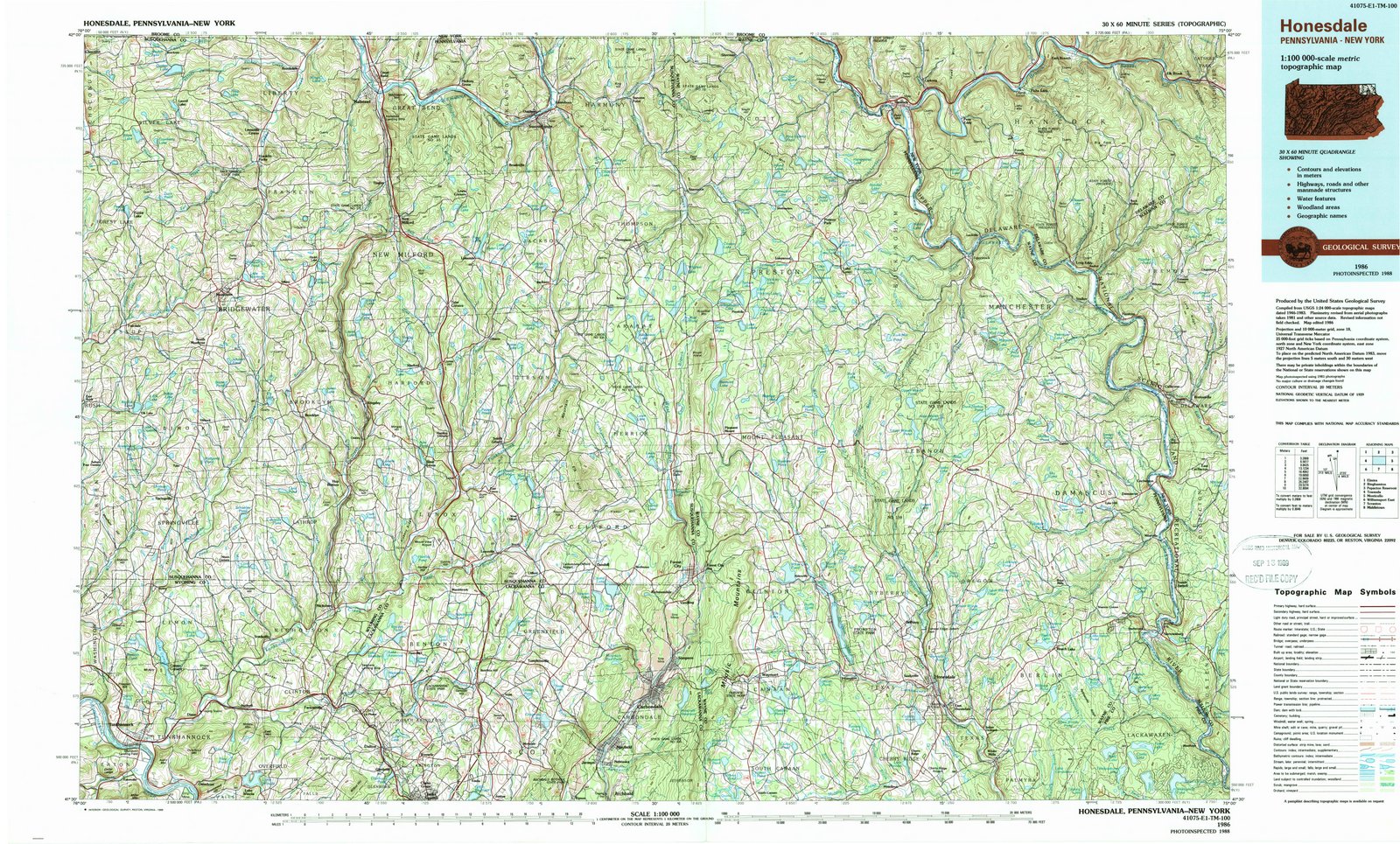1986 Honesdale, PA - Pennsylvania - USGS Topographic Map