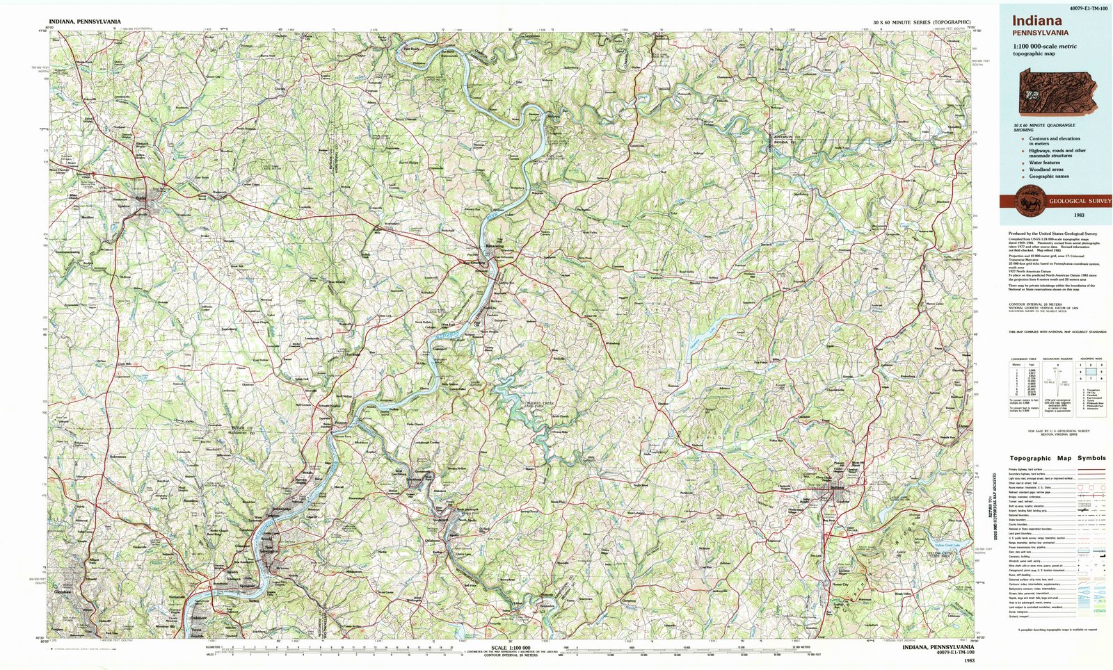 1983 Indiana, PA - Pennsylvania - USGS Topographic Map
