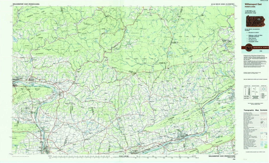 1984 Williamsport East, PA - Pennsylvania - USGS Topographic Map
