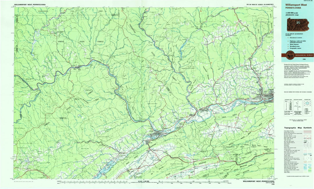 1984 Williamsport West, PA - Pennsylvania - USGS Topographic Map