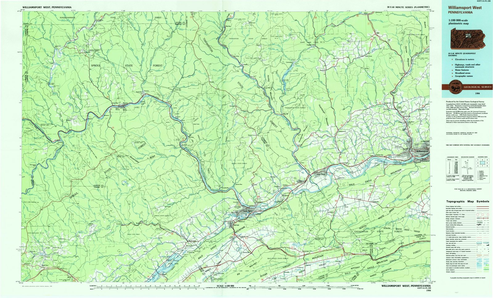 1984 Williamsport West, PA - Pennsylvania - USGS Topographic Map