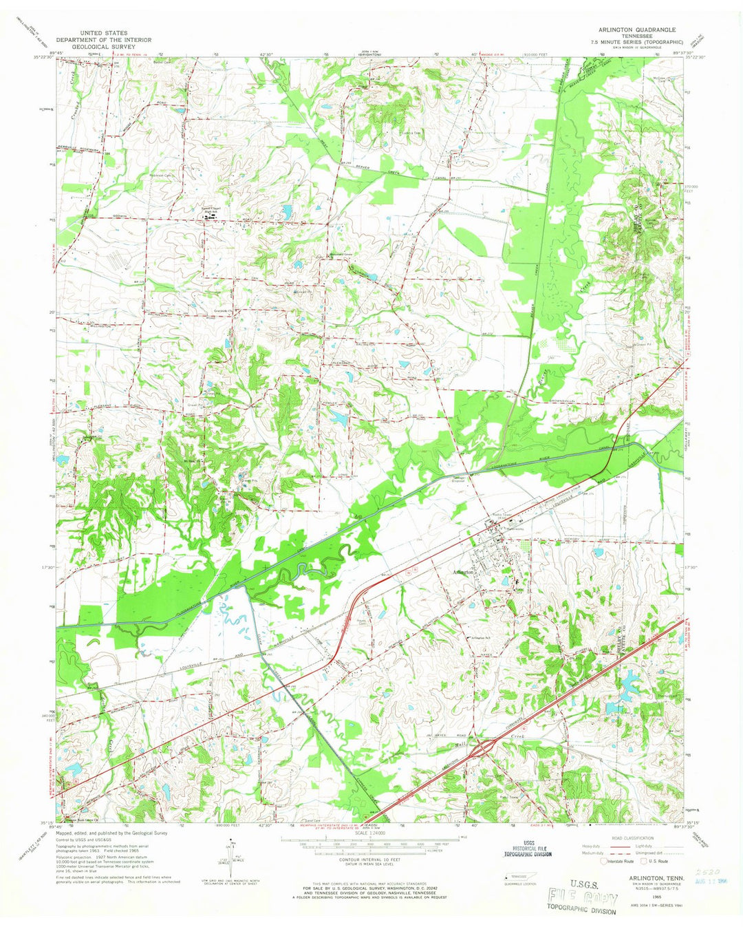 1965 Arlington, TN - Tennessee - USGS Topographic Map