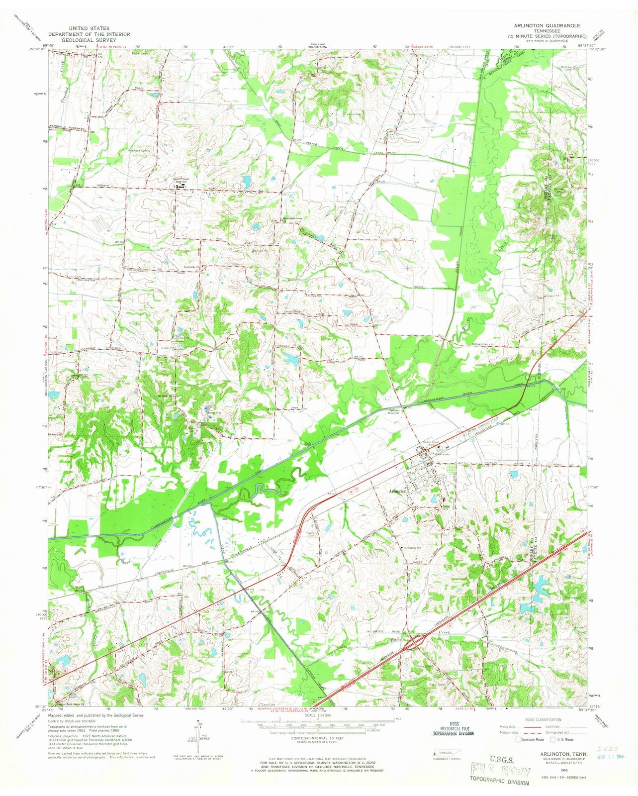 1965 Arlington, TN - Tennessee - USGS Topographic Map